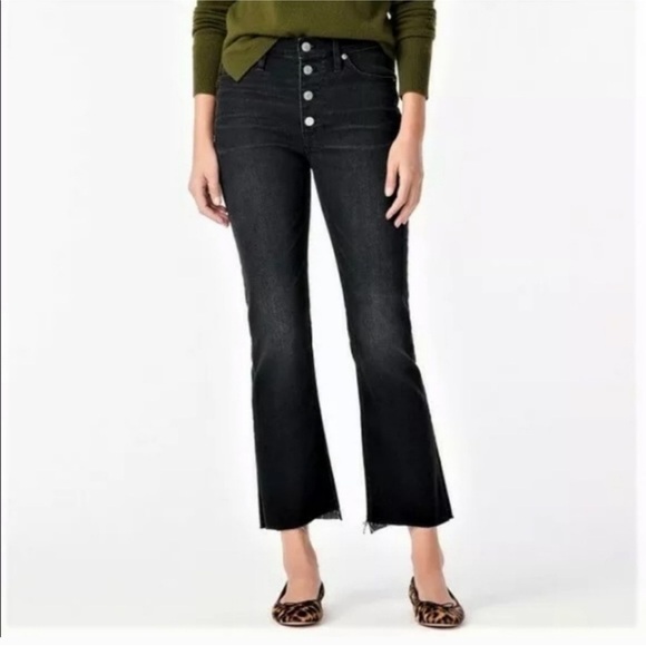 J. Crew Billie Demi Boot Crop Jeans 27 Button Fly Black Wash Raw Hem NEW - Picture 1 of 6